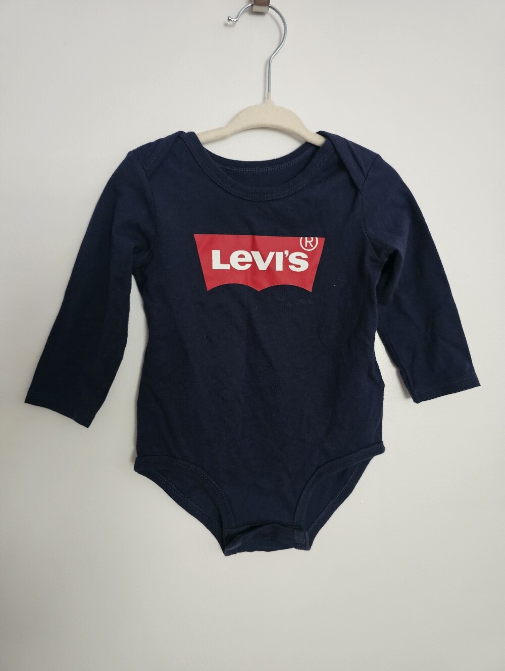 🧸4/20$ Levis Navy Blue Baby Bodysuit Size 12M Long Sleeve Onesie